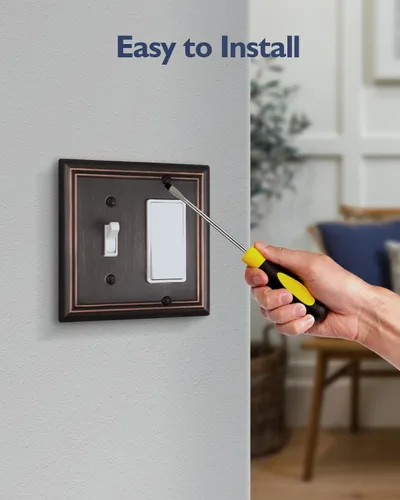 Miniatura 6 de Placa de pared combinada de metal, 1 palanca/1 decorador, cubiertas de enchufe para interruptores, bronce envejecido decorativo, 2 segmentos, 1