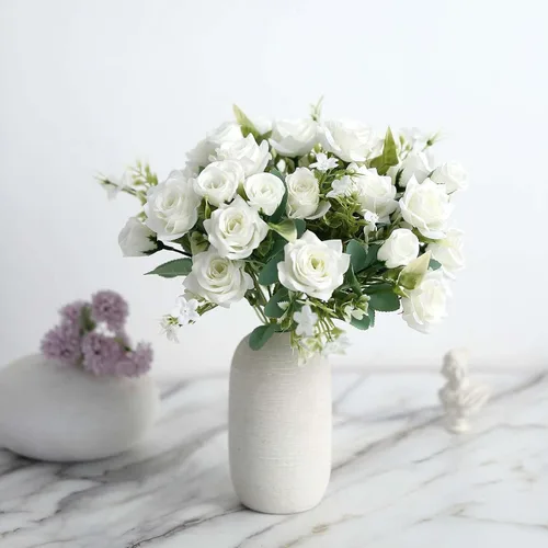 Miniatura 12 de Efavormart - 4 arbustos Ramo de novia de seda artificial de 12 pulgadas de rosa polvorienta, flores sintéticas