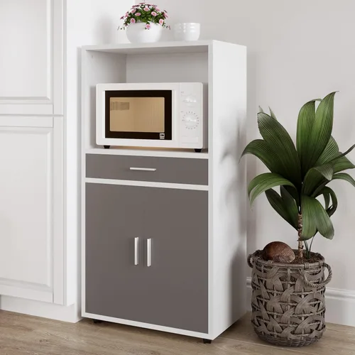 Lavish Home - Soporte para microondas con cajón, armario de almacenamiento con puertas y ruedas de bloqueo, almacenamiento independiente de cocina