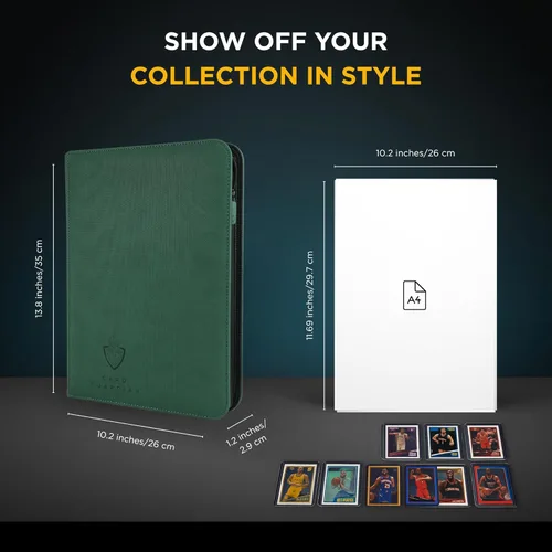 Miniatura 6 de Card Guardian - Carpeta Premium de 9 Bolsillos con Cremallera para 360 Cartas de Juegos de Cartas Coleccionables TCG (Verde) Bolsillos de Carga