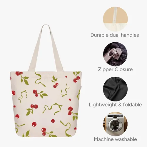 Miniatura 81 de Ecoright Bolsa de lona estética para mujer, bolsa grande con cremallera y bolsillo, bolsa de mano para mujer, para yoga, trabajo, playa