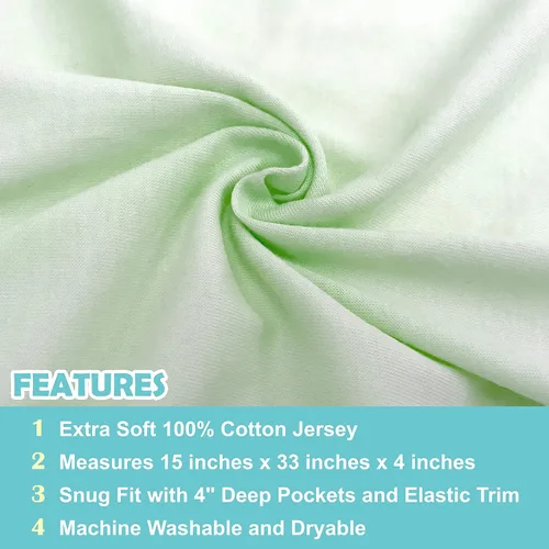Miniatura 2 de TL Care Sábana bajera ajustable de punto de jersey de algodón transpirable 100% natural, apio, 15 x 33 pulgadas, suave y transpirable, para niños