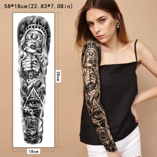 Miniatura 7 de Tatuajes temporales de manga completa para hombres y mujeres, 46 hojas de tatuajes falsos para adultos, león realista, lobo, águila, ciervo, flor