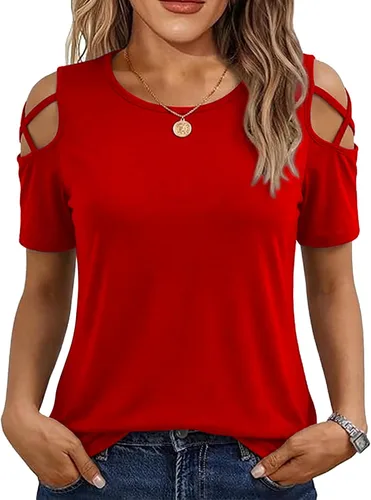Miniatura 10 de Jar of Love Camisetas de manga corta para mujer con hombros descubiertos Tops de primavera y verano ajustadas túnica 2026