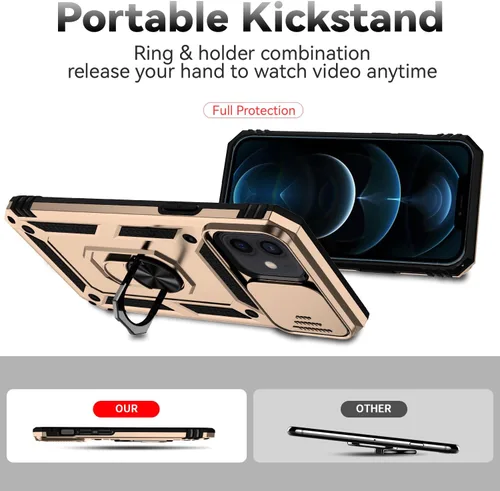 Miniatura 6 de Funda para iPhone 12/12 Pro, iPhone 12/12 Pro con funda para cámara y soporte, grado militar, a prueba de golpes, resistente, con funda magnética