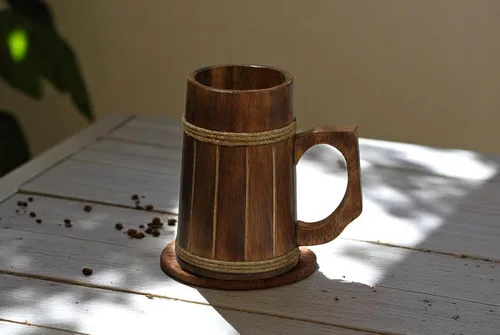 Miniatura 4 de Frescorr - Wooden Beer Mugs, 100% Authentic and HANDWADE, Top Grade Natural Handmade Retro Brown Wood mug with Handle for Drinking Tea Coffee Wine