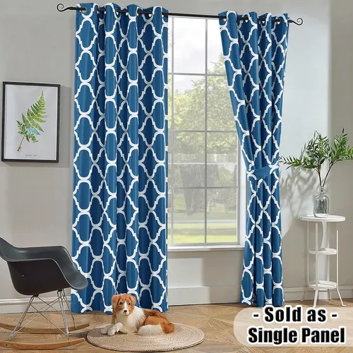 Miniatura 2 de Melodieux Cortinas opacas con ojales en la parte superior, para oscurecer la habitación, estilo marroquí, para sala de estar, 52 x 96 pulgadas, Azul