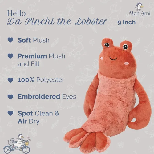 Miniatura 2 de MON AMI Da Pinchi the Lobster - Peluche suave y tierno de 9 pulgadas Adorable langosta inspirada en el océano para jugar, coleccionar y decorar