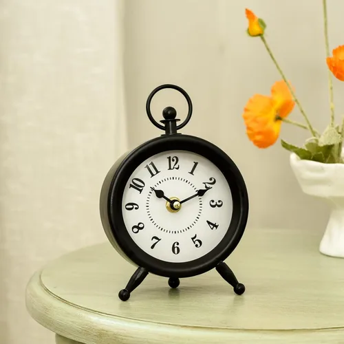 Miniatura 6 de EMAX HOME - Reloj de escritorio y estante negro pequeño, 4.7 x 7.3 pulgadas, reloj de mesa retro elegante con cubierta de vidrio, reloj decorativo
