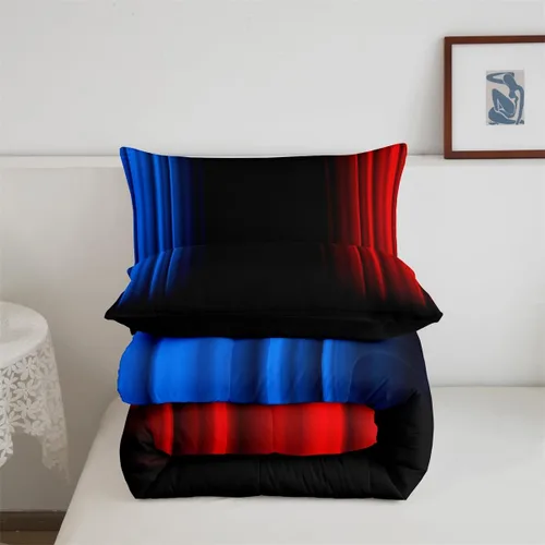 Miniatura 4 de Feelyou Juego de edredón geométrico degradado para adolescentes, tamaño individual, para niños y mujeres, azul, rojo y negro, juego de ropa de cama