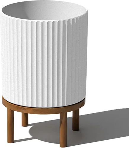 Miniatura 22 de Veradek Demi Series - Maceta redonda con soporte para porche o patio, compuesto de piedra de plástico duradero y soporte de madera, decoración