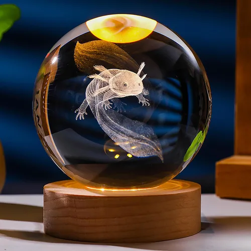 Regalos de ajolote 3D para mujer, bola de cristal de 2.362 in, figuras de ajolote, decoración de animales de cristal, artículos de animales para