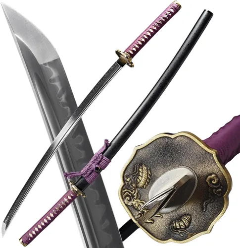 Miniatura 11 de Espada Katana Samurai, templada en arcilla, acero T10, Hamon real, espada completa Full Tang, hecha a mano, samurái, extremadamente afilada