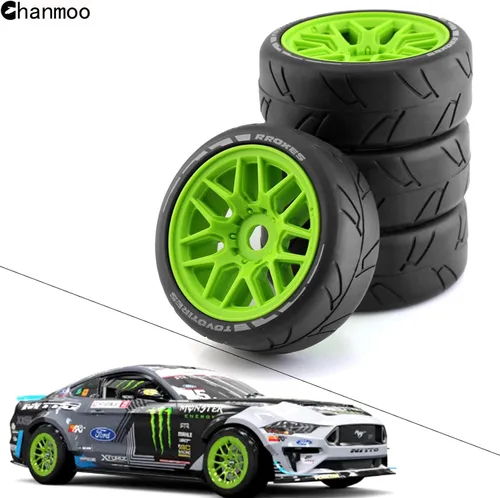 Miniatura 5 de Llantas y ruedas de coche RC 1/8 RC On Road Llantas de 0.669 in Hex 4.055 in Neumáticos de goma para coche de carreras RC en carretera a escala 1:8