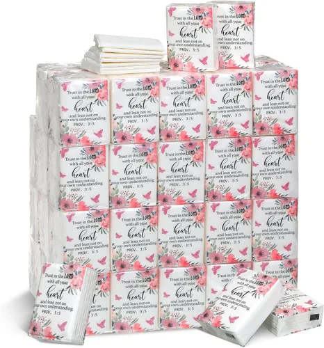 Seajan Paquete de 120 pañuelos cristianos de bolsillo, regalos a granel de 4 capas con versículos de la Biblia, paquetes de viaje de pañuelos de