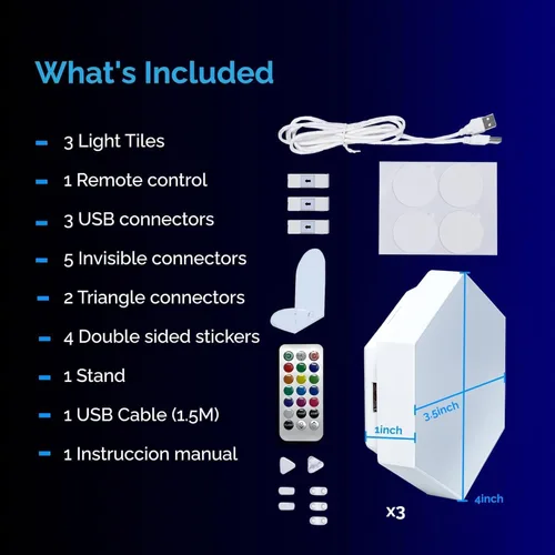Miniatura 7 de Emberela HEXlights - Luces Sensoriales para Niños, Paquete de 3 Luces Hexagonales Táctiles, Control Remoto, Paneles LED de Pared Amigables