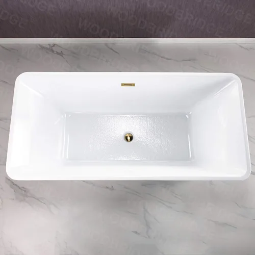 Miniatura 4 de WOODBRIDGE Bañera de acrílico independiente de 67 pulgadas, bañera blanca de remojo contemporáneo con desbordamiento y drenaje de oro cepillado