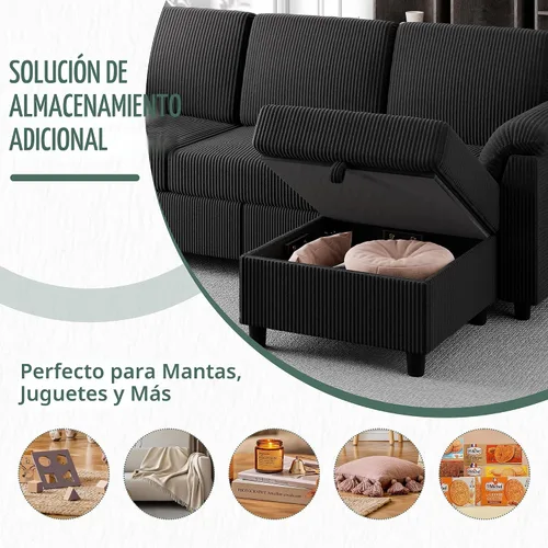 Miniatura 5 de Vongrasig Sofás Seccionales Convertibles, Sofá de 3 Asientos en Forma de L con Almohadas Removibles de Tela de Pana Suave, Sofá Pequeño de Mediados