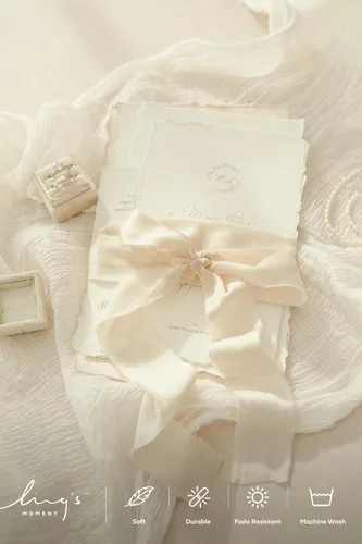 Miniatura 3 de Ling's moment Cinta de satén de seda, 6.7 yardas (blanco/beige) para envolver regalos, bodas, ramos florales, decoración de fiestas, cintas Wht-Beige