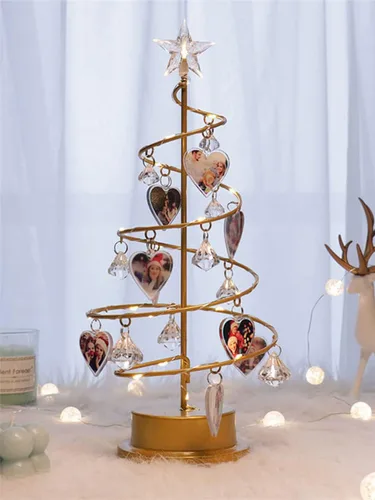 Miniatura 7 de Foto personalizada con luces de árbol de cristal de Navidad, foto familiar personalizada, lámpara de Navidad de metal, decoración de regalos