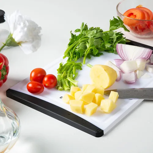Miniatura 7 de Tablas de cortar extra grandes, de plástico para cocina (juego de 4) Tabla de cortar para lavavajillas con ranuras para jugos, asas de fácil agarre