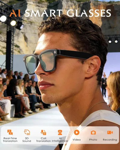 Miniatura 2 de Gafas inteligentes con cámara y audio, gafas con cámara HD de 8MP y filtro de luz azul para hombres y mujeres, grabación de video 1080P con gafas