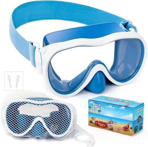 Miniatura 14 de Gafas de natación para niños, antifugas, máscara de Snork con cubierta de nariz y correa de tela elástica, gafas de natación con protección UV