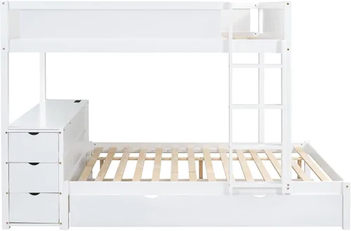 Miniatura 3 de Litera de tamaño matrimonial con escritorio debajo de la cama, cama nido de tamaño individual y cajones de almacenamiento, no necesita somier Blanco