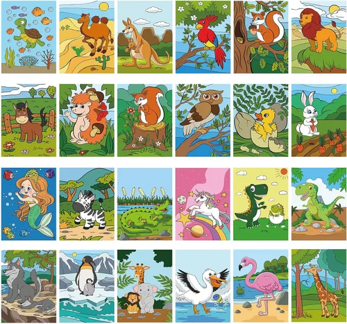 Miniatura 10 de Sherr Juego de 24 lienzos predibujados para pintar para adultos, lienzo preimpreso a granel, sorbo y pintura, paneles estirados, juego de pintura