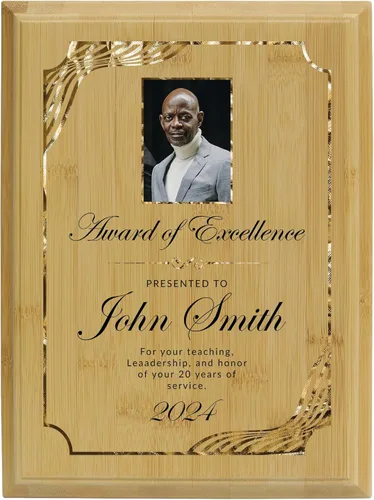 Placa personalizada con acabado de roble de 9 x 12 pulgadas para premios y reconocimiento, placa personalizada con respaldo con cerradura, Diseño D