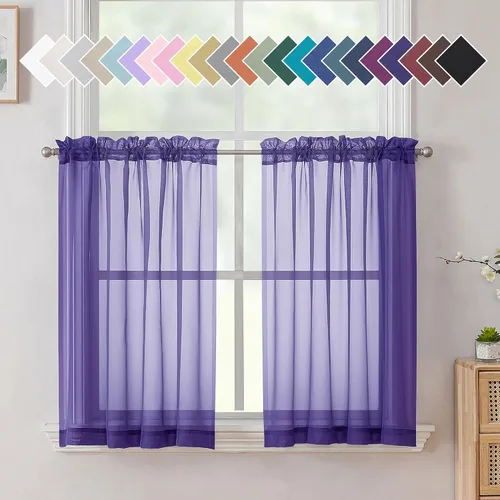 Miniatura 236 de Aiyufeng 2 paneles de cenefa transparente negra de 14 pulgadas de largo, cortinas cortas negras transparentes para dormitorio, cortinas de cocina