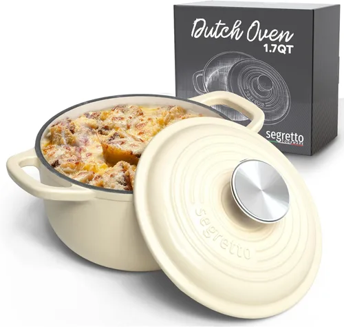 Miniatura 23 de Segretto Cookware Horno holandés de hierro fundido esmaltado, 6 cuartos de galón, verde claro Verde Chiaro (verde claro)
