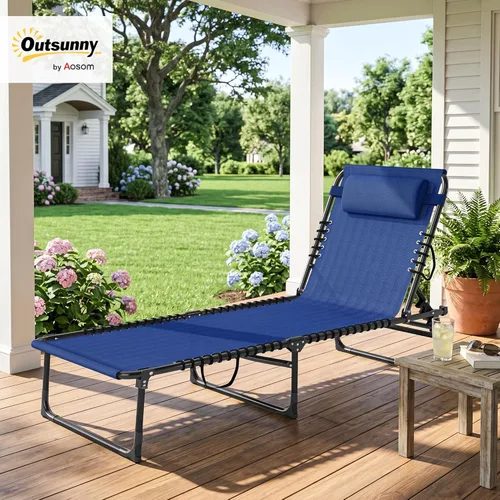 Miniatura 2 de Outsunny Silla Tumbona Plegable, Silla de Bronceado para Patio, Tumbona para Exteriores con Respaldo Reclinable de 4 Posiciones, Asiento de Malla