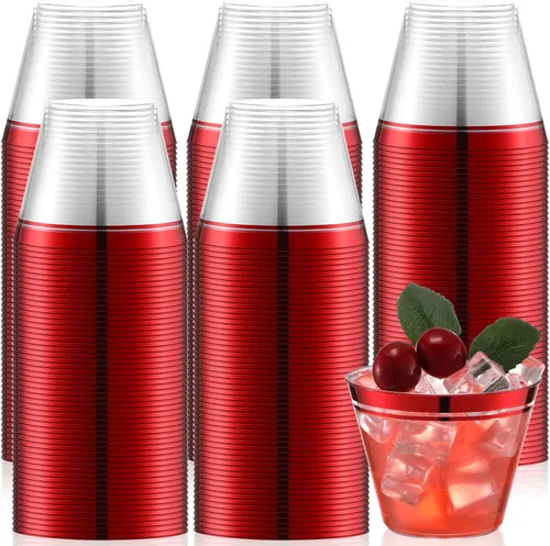 Miniatura 9 de Skylety 100 vasos de vino de plástico de 9 onzas con borde de graduación, vasos desechables para bebidas de boda, copas de cóctel para actividades