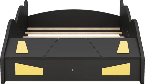 Miniatura 7 de Cama de plataforma en forma de auto de carreras de tamaño individual con ruedas y almacenamiento, base de cama de plataforma de madera maciza