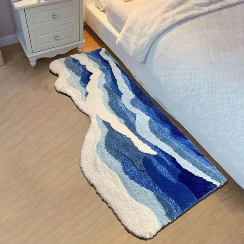 Miniatura 2 de Tapete de baño 3D azul con ondas oceánicas, alfombras de baño bonitas y divertidas, para decoración de temática náutica de playa costera, alfombra
