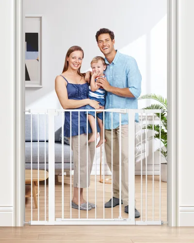Miniatura 14 de keny Puerta de bebé de 29.7 a 46 pulgadas para escaleras, puertas de perro con cierre automático para puertas, montada a presión, sin perforación