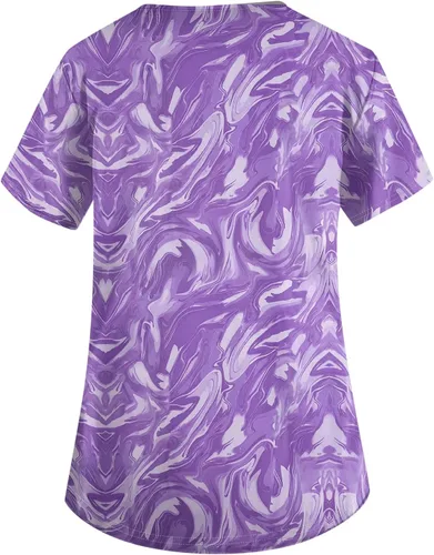 Miniatura 2 de OIOLOYJM Camiseta médica estampada para mujer, cuello en V, manga corta, talla grande, uniformes de enfermería, camisas con bolsillos
