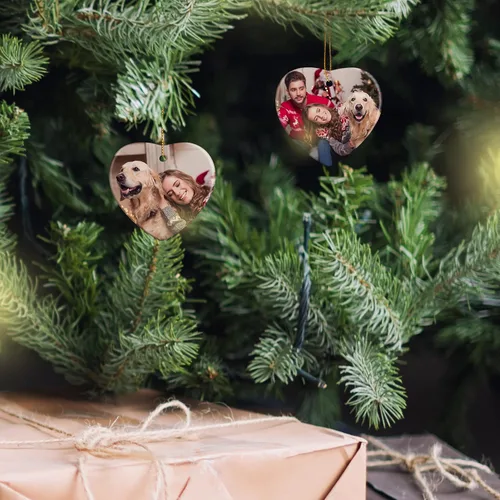 Miniatura 5 de Adorno de Navidad personalizado con cualquier imagen, carga cualquier foto - Texto opcional - Recuerdo de Navidad - Corazón de cerámica