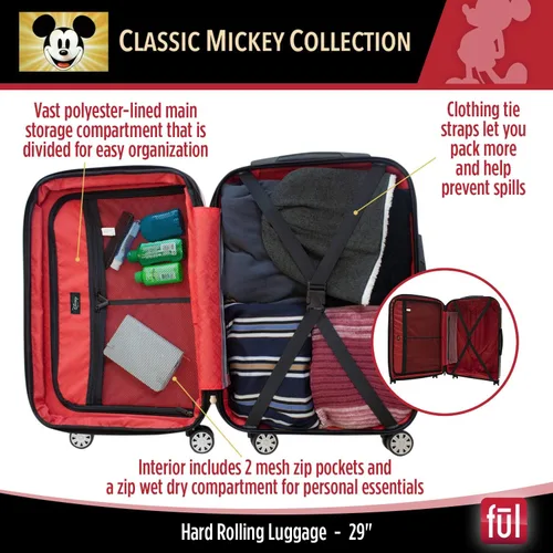 Miniatura 4 de FUL Disney Mickey Mouse - Maleta rígida con ruedas giratorias, Negro -, Disney Mickey Mouse - Maleta rígida con ruedas giratorias