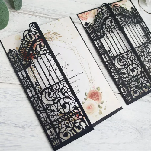 Miniatura 4 de MillaSaw Black Gate - Tarjeta de invitación cortada con láser para boda, compromiso, sirena, fiesta de cumpleaños, 25
