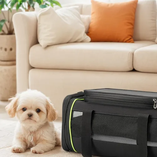 Miniatura 7 de Transportador de mascotas expandible negro para gatos y perros, aprobado por aerolíneas, diseño extensible de 2 lados y altura, bolsa de viaje