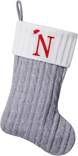 Miniatura 64 de Medias de Navidad personalizadas de 19 pulgadas con iniciales bordadas, medias de Navidad de punto negro para decoraciones de vacaciones familiares