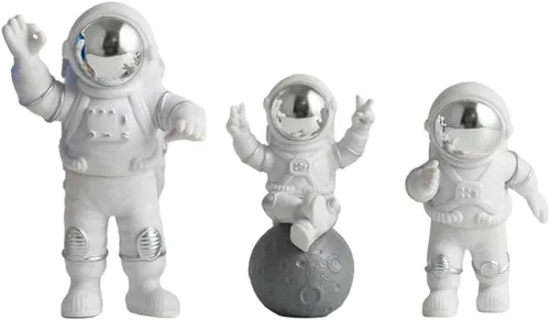 Miniatura 6 de 3 unids PVC astronauta estatuilla hombre espacial escultura abstracta decoración de la torta decoración del hogar niño regalo de cumpleaños (dorado)