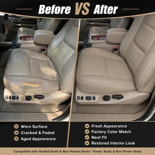Miniatura 4 de GXARTS Funda de Asiento de Reemplazo de Cuero para Conductor y Pasajero, Parte Inferior, TAN 4H 8H, Compatible con Ford F250 F350 F450 F550 Super