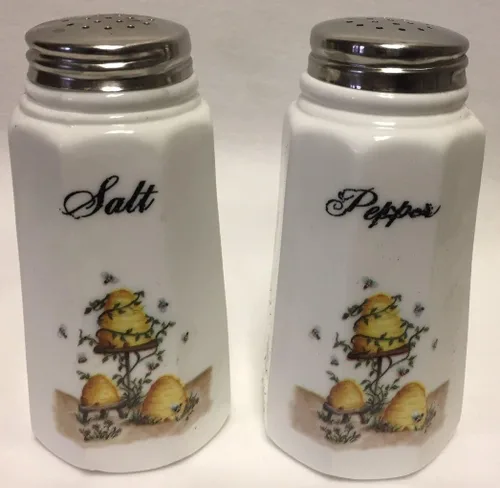 Miniatura 7 de Juego de salero y pimentero - Patrón de paneles - Decorado - Hecho en Estados Unidos - Mosser Glass USA (leche con motocicleta)