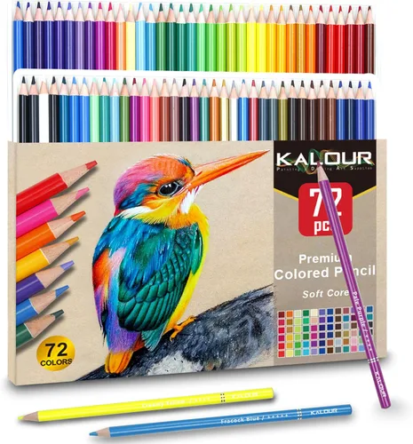 Miniatura 7 de KALOUR - 72 lápices de colores para libros de colorear para adultos, núcleo suave, ideal para dibujo, mezcla y sombreado, juego de lápices