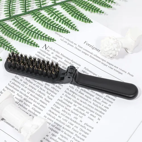Miniatura 3 de 2 piezas de cepillo plegable de viaje con cerdas de jabalí, bolsillo plegable, rango antiestático, mini herramienta de peinado para barba y cabello