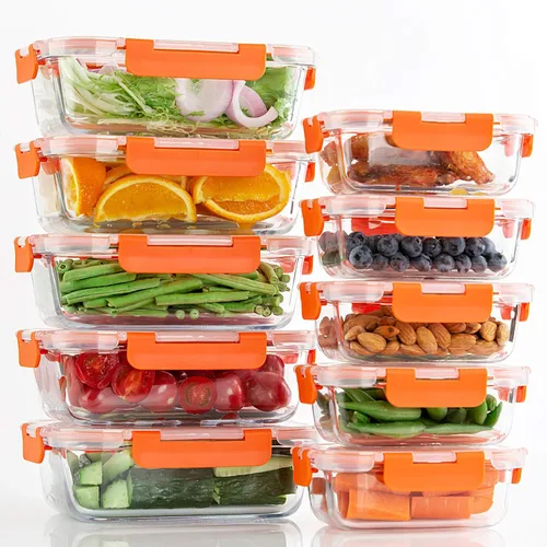 Miniatura 6 de C CREST Paquete de 10 recipientes de vidrio para almacenamiento de alimentos, recipientes de preparación de alimentos con tapas, aptos para Naranja