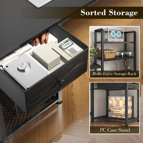 Miniatura 4 de Escritorio para juegos de 44 pulgadas con gabinete y cajones, escritorio reversible para computadora con estante para monitor, escritorios